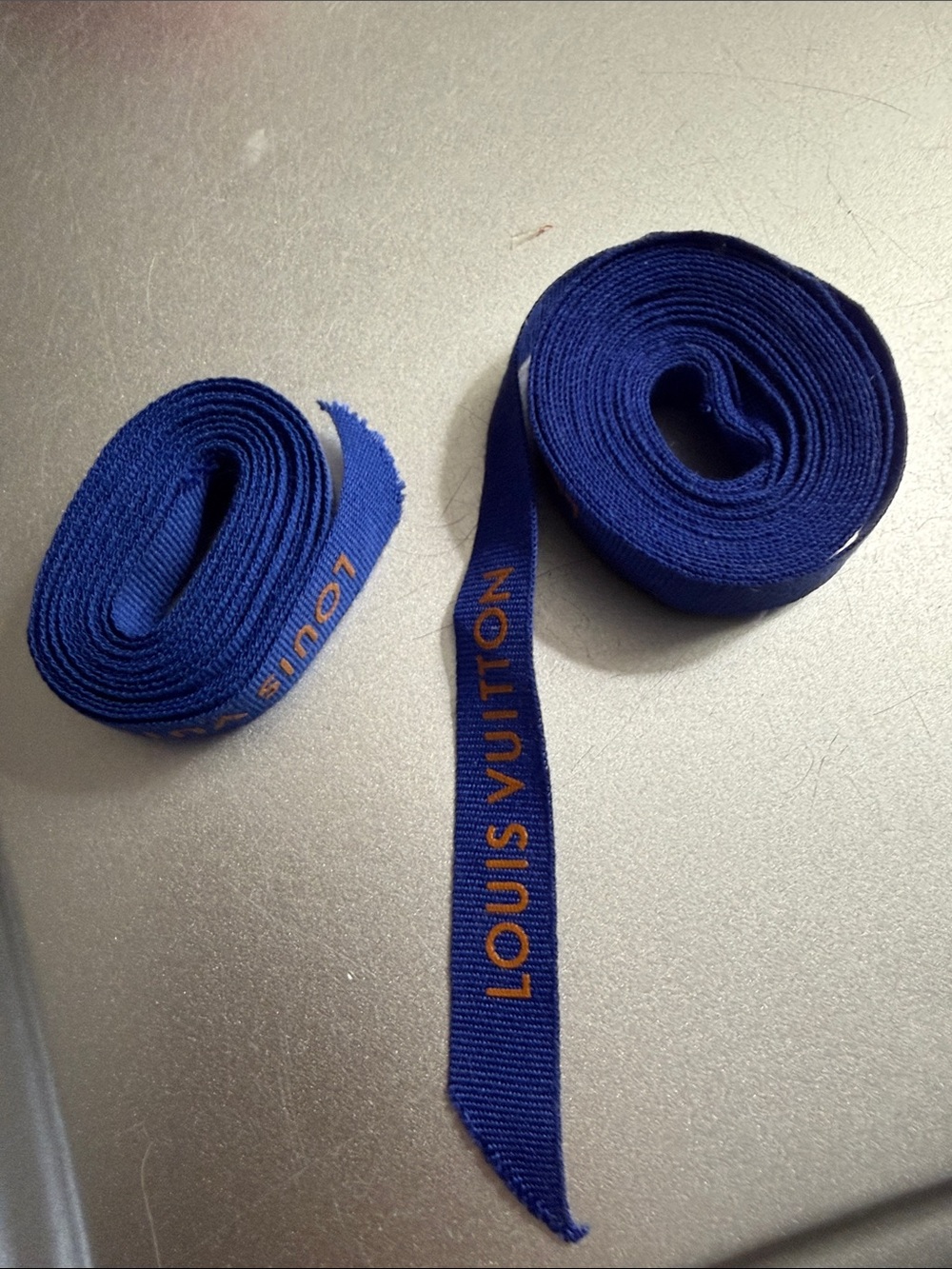 Louis Vuitton Kids Royal Blue Logo Ribbon Trim with Gold Lettering